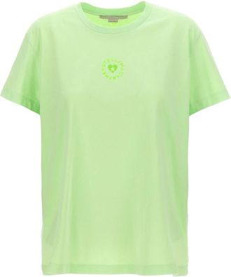 Stella McCartney Iconic Mini Heart Cotton Crew Neck T-Shirt - Dames - T-shirts - Groen - XS - Katoen - Tops