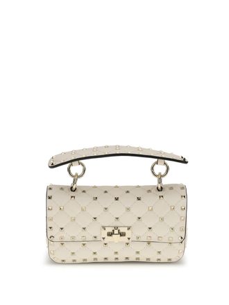 Valentino Garavani Womens Top Handle Bag Rockstud Spike Light Ivory Nappa Leather Lambskin Handbags Hand