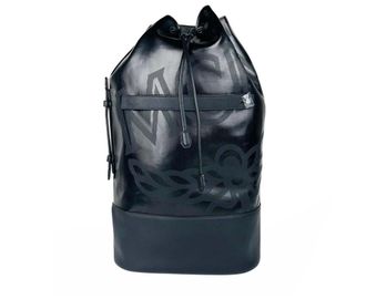 MCM Mens Black Tivitat Coated Canvas Large Drawstring Sling Backpack