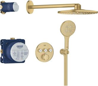 GROHE Grohtherm SmartControl regendoucheset - thermostatisch - rechte wandarm - cool sunrise geborsteld