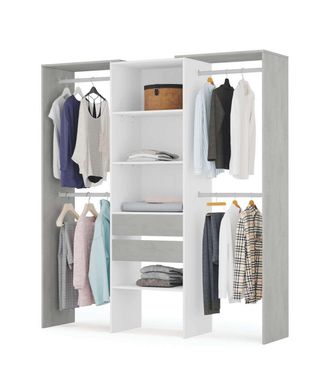 F.R.S. Frs - Vestidor Para Dormitorio Con Baldas Y Dos Cajones Acabado Blanco Artik/cemento, 202cm(alto) 179cm(ancho) 50cm(fondo)