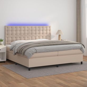 vidaXL Vidaxl - Cama Box Spring Colch&oacute;n Led Cuero Sint&eacute;tico Capuchino 200x200cm