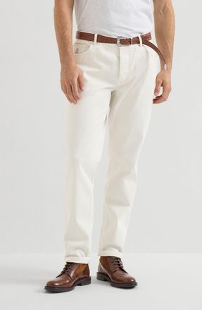 Brunello Cucinelli Garment-dyed traditional fit five-pocket trousers in comfort cotton lightweight denim in White at Nordstrom, Size 58