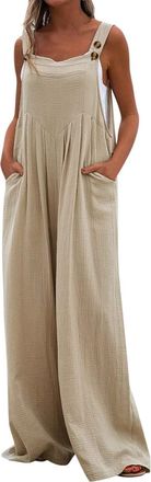 Generic Dungarees Womens Wide Leg Flare Jumpsuit with Pocket Loose Fit Baggy Playsuits Summer Boho Romper Sleeveless Strappy Overalls Casual Bib Pants Long Ju