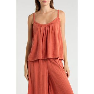 Elan Tie Strap Cotton Gauze Cover-Up Top in Cayenne at Nordstrom, Size X-Large