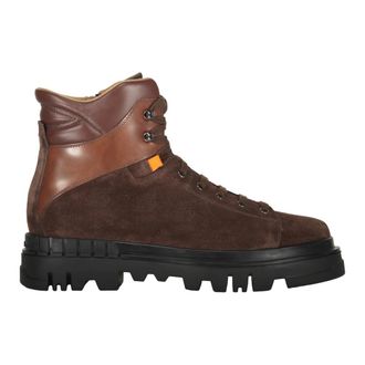 Santoni Lace-up Boots, male, Brown, Size: 10 1/2 US Laced Leather Boots with Slip-Resistant Sole