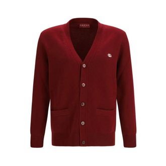 Gucci Truien & Vesten, Heren, Rood, XS, Wol, Wollen Geribbelde Gebreide Vest met Knoopsluiting aan de Voorkant
