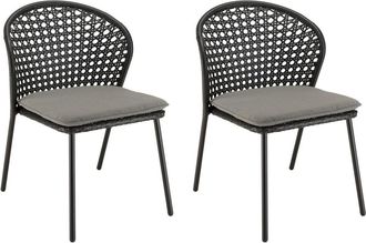 Macabane Lote de 2 sillas con respaldo curvado de ratán sintético negro