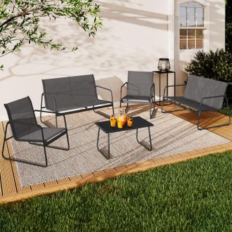 IDMarket Conjunto De Muebles Bajos De Jard&iacute;n Malaga 6 Plazas Con Sof&aacute;s, Sillones Y Mesa En Gris Antracita