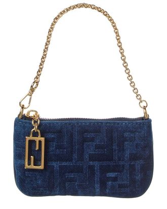 Fendi Fendi Baguette Mini Flocked Denim Pouch