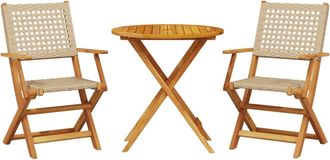 vidaXL Set Da Bistrot 3 Pz Beige In Polyrattan E Legno Massello - Vidaxl