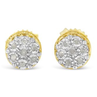 House of Brilliance 10K Yellow Gold over.925 Sterling Silver 1/7 Cttw Rose-Cut Miracle-Set Diamond Floral Cluster Button Stud Earrings