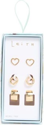 Leith 3-Pack Assorted Stud & Hoop Earrings in Gold at Nordstrom Rack