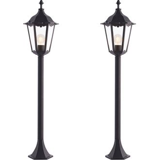Loops 2 PACK Outdoor Lamp Post Lantern Bollard Light Matt Black & Glass 1m Tall LED
