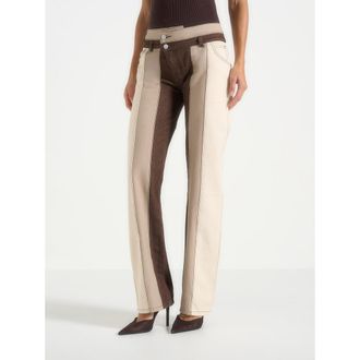 Mani&egrave;re De Voir Jacinda Colour Block Straight Leg Jeans in Brown at Nordstrom, Size 12