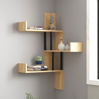 Dmora Estante Donigala, 3 Niveles, Estructura Negra, Tono Roble, 105x20x60h Cm Marr&oacute;n Roble