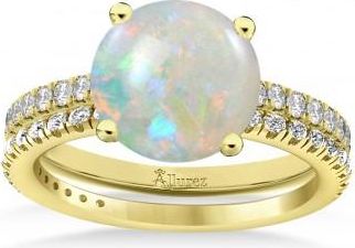 Allurez Opal & Diamond Round-Set Semi-Eternity Bridal Set 18k Yellow Gold (1.92ct)
