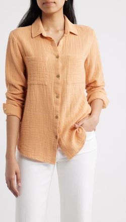 Beach Lunch Lounge Micaela Cotton Button-Up Shirt in Caramel at Nordstrom, Size X-Large