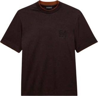 Emporio Armani T-shirt met reli&euml;f adellogo - Heren - Tops - Bruin - Maat: S Katoen