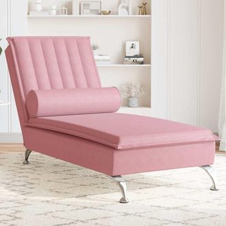 vidaXL Sof&aacute; Div&aacute;n De Masaje Con Coj&iacute;n De Terciopelo Rosa Vidaxl