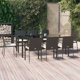 vidaXL Set De Comedor De Jard&iacute;n 9 Pzas Y Cojines Rat&aacute;n Sint&eacute;tico Negro Vidaxl
