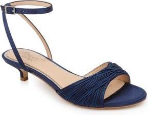 Badgley Mischka Nance Ankle Strap Kitten Heel Sandal in Navy Satin at Nordstrom Rack, Size 6