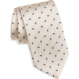 BOSS Neat Paisley Silk Tie in White at Nordstrom