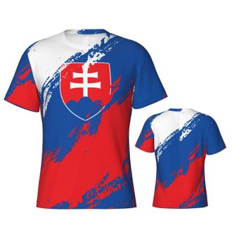 Generic Slovakia Flag Sport Tops Tee Short Sleeve Activewear Shirts Classic Gym T-Shirts for Running Lounge Everyday M