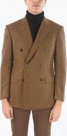 Corneliani Giacca Foderata Doppiopetto Motivo Hopsack con Tasca con Aletta Corneliani
