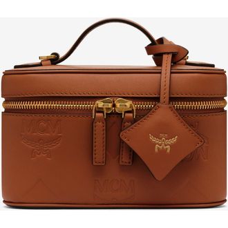 MCM Mini Aren Vanity Case in Maxi Monogram Leather in Mocha Bisque at Nordstrom