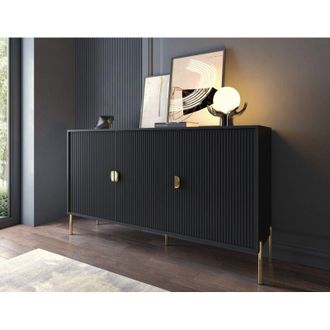 Dmora Credenza Ostiglia, Aparador Puertas Abatibles, 3 Puertas, Cierre Abatible, 203.4x49x83h Cm Negro