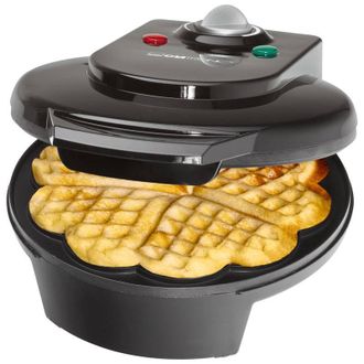 Clatronic Wa 3491 - Gofrera M&aacute;quina Para Hacer Gofres En Forma De Coraz&oacute;n, Plato 18 Cm, Placa Antiadherente, Termostato Regulable, 1200 W, Color Negro