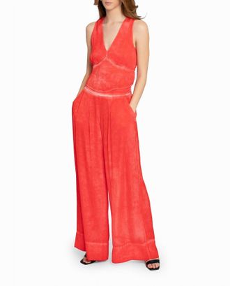 Nicole Miller Garment Dyed V-Neck Top In Poppy