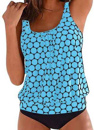 Generic Ladies Tankini Swimwear Sets Printed Tummy Control Swimwear for Women UK Plus Size Tankini Top with Boyshorts Summer Beach Vacation Bathing Suit 2 Pie