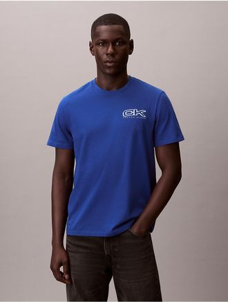 Calvin Klein Jeans Calvin Klein Mens Metallic Monogram Logo Relaxed T-Shirt - Blue - 2XL