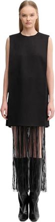 Sportmax Jurk met franjes en ronde hals - Dames - Korte kleedjes - Zwart - M - Katoen - Kleedjes