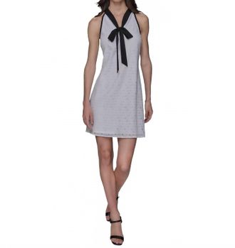 Karl Lagerfeld Geo-Lace Tie-Neck Shift Dress In Soft White