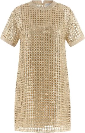 Brunello Cucinelli Yellow Crew Neck Sequin Mini Dress