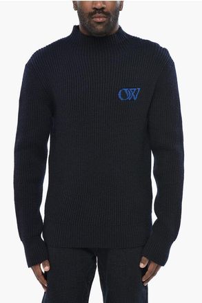 Off-white Ribbed Wool Sweater With Zip And Jacquard Logo size Xl