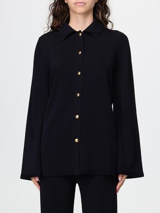 Twinset Camicia in maglia di viscosa con maniche lunghe a kimono e collo francese