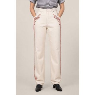 Dior WomenS Beige Embroidered Denim Trousers, Size 34