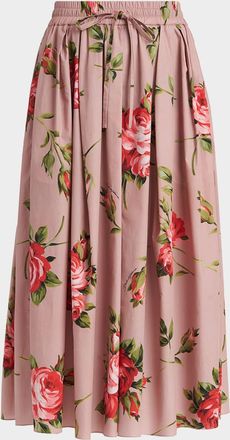 Dolce & Gabbana Rose-Print Cotton Circle Midi Skirt