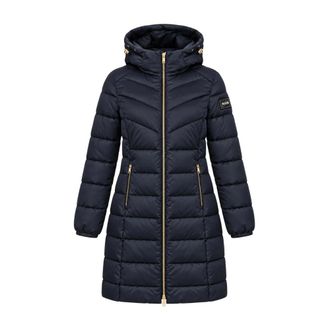 Yes-Zee Lange Gewatteerde Pufferjas - Dames - Mantels - Blauw - Maat: S Leer