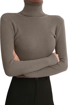 Generic WomenS Long Sleeve Turtleneck Sweater Turtle Neck - Women Slim Fit Sweater - Warm Knitted Jumper Oversized Knitted Long Sleeves Warm Loose Soft Pullov
