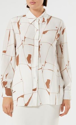 Marina Rinaldi Nettare Print Silk Tunic Shirt in White at Nordstrom, Size 18W