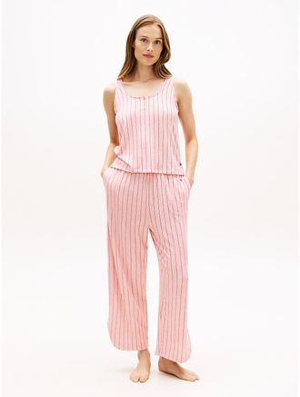 Tommy Hilfiger Womens Cropped Tank Top & Pant Sleep Set - Pink - XL