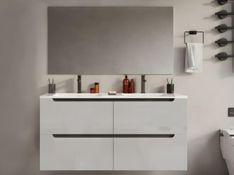 Vente-Unique Mueble de ba&ntilde;o flotante con doble lavabo encastrable - Blanco - 120 cm - SELITA