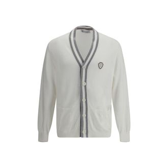 Brunello Cucinelli Brunello Cucinelli Mens Cotton Cardigan With Grey Stripes - White - Size Medium