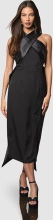 Coast Cross Over Front Bow Back Midi Dress in Black at Nordstrom, Size 14