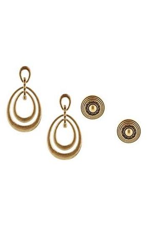 Olivia Welles Set of 2 Button Stud & Orbital Drop Earrings in Worn Gold at Nordstrom Rack